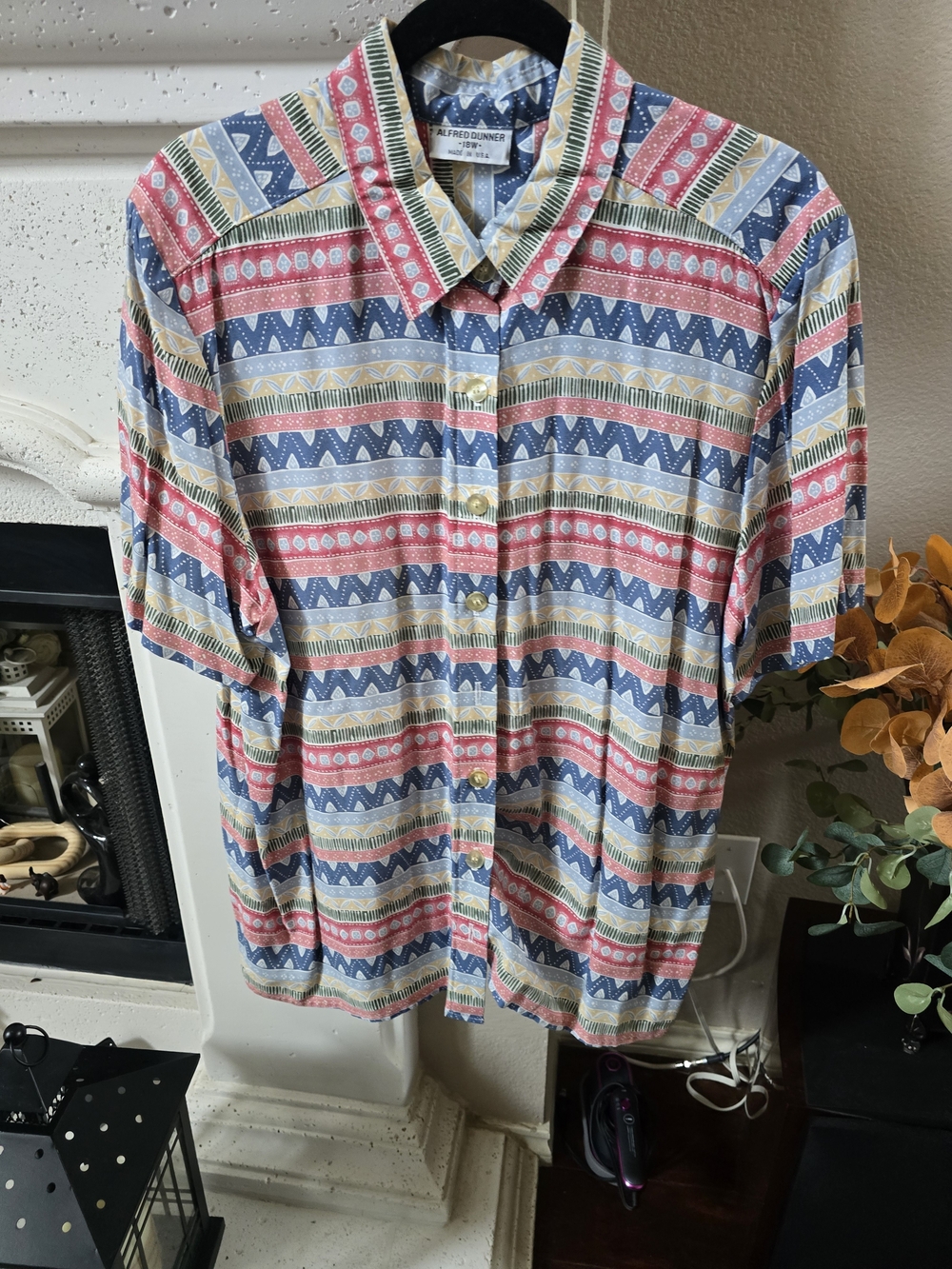 Alfred Dunner Men's Short Sleeve Button-Up Shirt  Multicolor Geometric Print W18